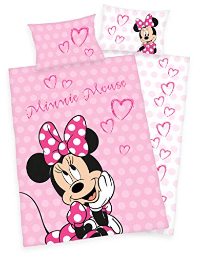 Disney´s Minnie Mouse Flanell Bettwäsche 40x60 + 100x135cm 100% Baumwolle Biber von Disney