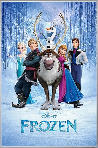 Frozen Poster Die Eiskönigin Cast (93x62 cm) gerahmt in: Rahmen Silber matt von Disney