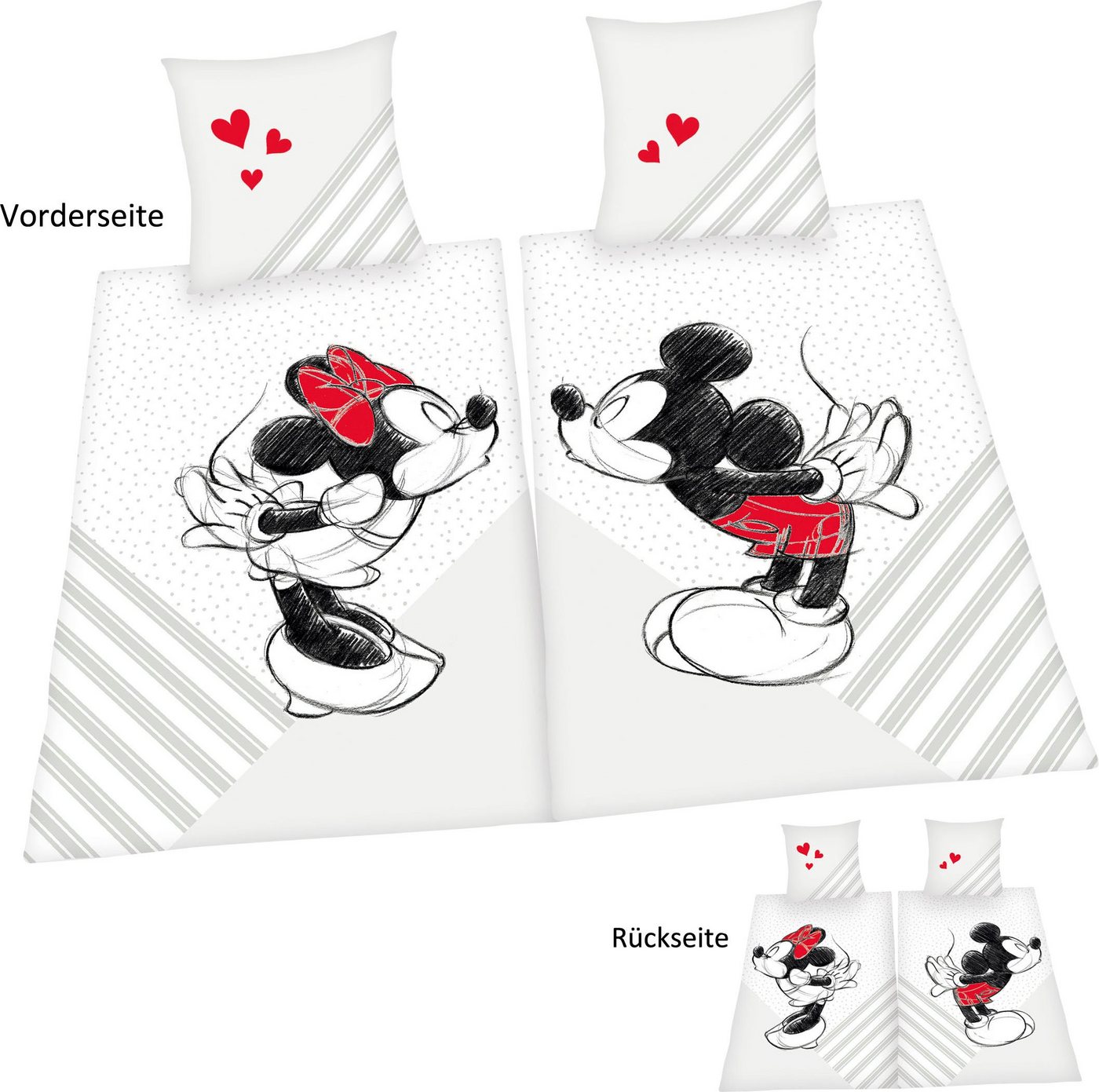 Partnerbettwäsche Disney's Mickey und Minnie Mouse in Gr. 135x200 cm, Disney, Renforcé, Bettwäsche aus Baumwolle, Disney-Bettwäsche, Partnerbettwäsche von Disney