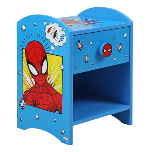 Spider-Man Nachttisch, stabile Holzwerkstoff-Konstruktion mit 2-stöckigem Design für reichlich Stauraum, kleiner Beistelltisch mit Schublade und Ablagefach für Kinderzimmer von Disney