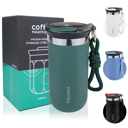 Disoza 340 ml Thermobecher Kaffee to go Kaffeebecher Thermobecher Travel Coffee Mug Kaffeebecher to go Grün Thermo Becher mit Deckel Termokaffeebecher Thermotasse Trinkbecher mit Deckel von Disoza