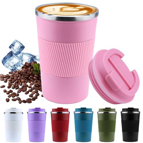 Disoza 380 ml Thermobecher Kaffee to go Kaffeebecher Thermobecher Thermo Becher mit Deckel Termokaffeebecher Thermotasse Trinkbecher mit Deckel Travel Coffee Mug Kaffeebecher to go (Rosa) von Disoza
