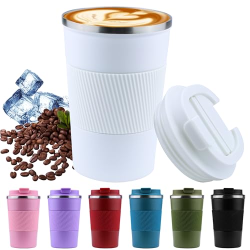 Disoza 380 ml Thermobecher Kaffee to go Kaffeebecher Thermobecher Thermo Becher mit Deckel Termokaffeebecher Thermotasse Trinkbecher mit Deckel Travel Coffee Mug Kaffeebecher to go (Weiß) von Disoza