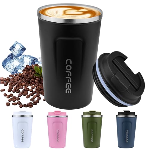 Disoza 470 ml Thermobecher Kaffee to go Kaffeebecher Schwarz Thermobecher Travel Coffee Mug Kaffeebecher to go Thermo Becher mit Deckel Trinkbecher mit Deckel Termokaffeebecher Thermotasse von Disoza