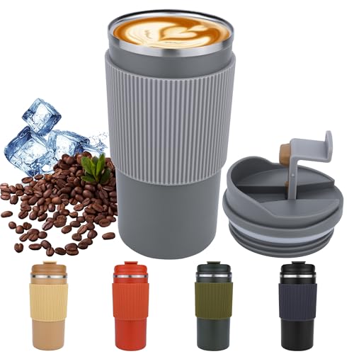 Disoza 480 ml Thermobecher Kaffee to go Kaffeebecher Thermobecher Travel Coffee Mug Kaffeebecher to go Grau Thermo Becher mit Deckel Termokaffeebecher Thermotasse Trinkbecher mit Deckel von Disoza