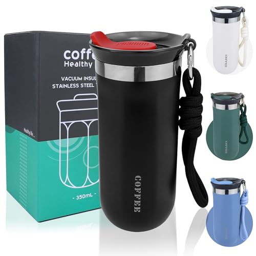 Disoza 500 ml Thermobecher Kaffee to go Kaffeebecher Thermobecher Travel Coffee Mug Schwarz Kaffeebecher to go Thermo Becher mit Deckel Termokaffeebecher Thermotasse Trinkbecher mit Deckel von Disoza