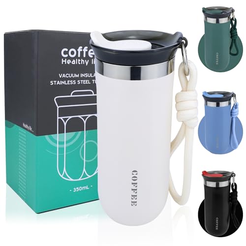 Disoza 500 ml Thermobecher Kaffee to go Kaffeebecher Thermobecher Travel Coffee Mug Weiß Kaffeebecher to go Thermo Becher mit Deckel Termokaffeebecher Thermotasse Trinkbecher mit Deckel von Disoza