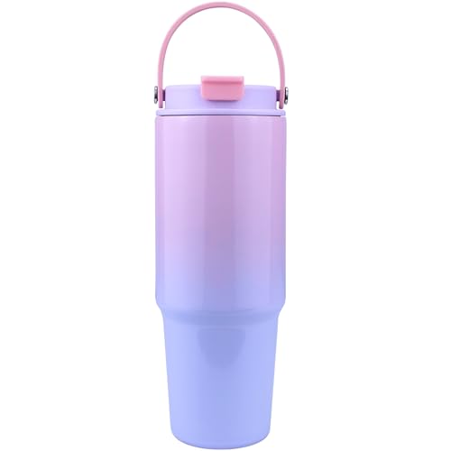 Disoza 900 ML Kaffeebecher To Go Coffee Becher mit Strohhalm Thermobecher 30 oz Trinkbecher mit Deckel und Strohhalm Rosa-Violett Trinkflasche mit Strohhalm Edelstahl Tumbler Cup Wasserflasche von Disoza