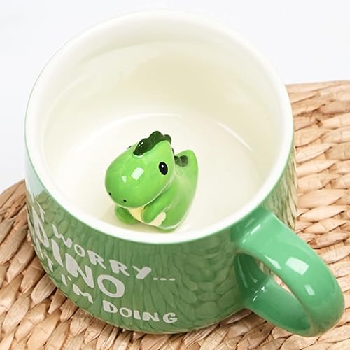 Disoza Dino Tasse Dinosaurier 3d Tassen Geschenke für Frauen Dino Becher Süße Tasse mit Figur Innen Beste Freundin Geschenke Lustige Dinosaur Mug Porzellan Keramik Kaffee Tasse Geburtstagsgeschenk von Disoza