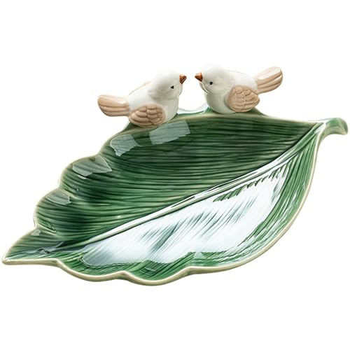Disoza Grün Schmucktablett Blätter Dekoschale Schmuck Deko Tablett Ornamente Liebenswerte Vögel Keramik Schlüssel Ablageschale Teller Speiseteller Porzellan Desserttelle Schlüsselschale von Disoza