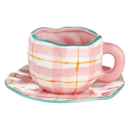 Disoza Kaffeetassen Set mit Untertasse Süße Rosa Tasse Geschenke für Frauen zum Geburtstag Tee Kaffee Becher mit Untertasse 250 ml Keramik Tasse Geburtstagsgeschenk für Frauen Mädchen Mama Freundin von Disoza
