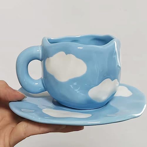 Disoza Kaffeetassen Set mit Untertasse Süße Wolke am Himmel Tasse Geschenke für Frauen zum Geburtstag Tee Kaffee Becher 250 ml Keramik Geburtstagsgeschenk für Mädchen Mama Freundin von Disoza