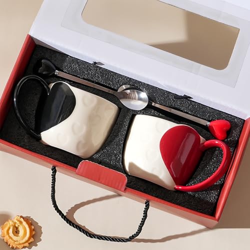 Disoza Schwarz & Rot Partner Tassen 2er Set für Paare Valentinstag Liebesgeschenke für Sie und Ihn Hochzeit für Brautpaar Kaffeetassen von Disoza