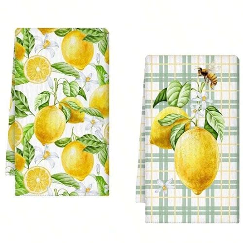 Disoza Zitrone mit Biene Mikrofaser Geschirrtücher 60 * 40 cm Baumwolle Küchentücher Gastronomie,2 St. Haushaltshelfer Trockentücher Küchentuch Handtuch Küchenorganizer von Disoza