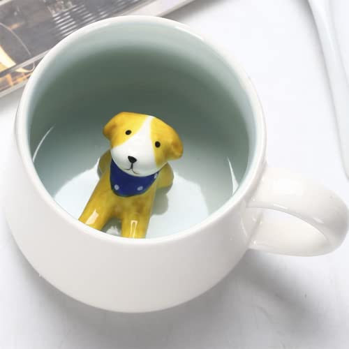 Hund Tasse Lustige Kaffeetasse Hund Tasse 3D Geschenk Keramik Teetasse mit Löffel Untersetzer Tee Kaffee Becher Mug Geburtstagsgeschenk Für Papa Frau Freunde von Disoza