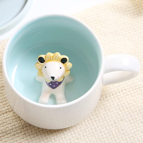 Löwe Tasse Lustige Kaffeetasse Löwe Tasse 3D Geschenk Keramik Teetasse mit Löffel Untersetzer Tee Kaffee Becher Mug Geburtstagsgeschenk Für Papa Frau Freunde von Disoza