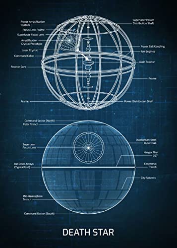 Displate – Metallposter - Magnet-Montage - Star Wars - Blueprints - Death Star Blueprint - Größe L - 67,5x48cm von Displate