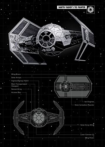 Displate – Metallposter - Magnet-Montage - Star Wars - Vehicle Schematics - Tie Vader - Größe M - 32x45cm von Displate