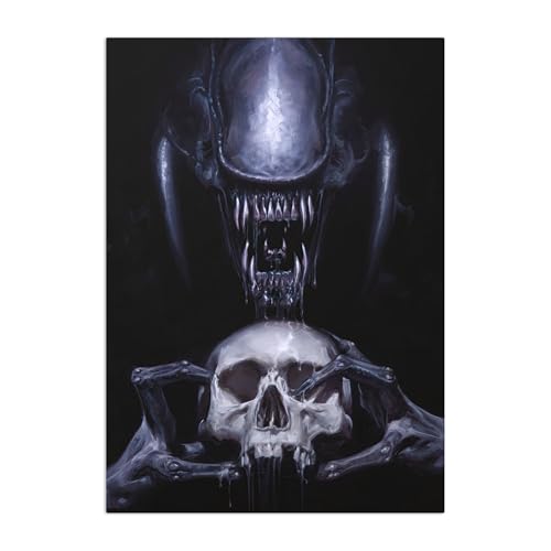 Displate Offiziell Alien MetallPoster Magnetische Befestigung Inklusive Lizenziert Bilder Hochwertiges Poster Alien With A Skull 67.5 cm x 48 cm von Displate