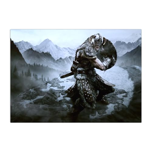 Displate Offiziell Elder Scrolls Skyrim MetallPoster Magnetische Befestigung Inklusive Lizenziert Bilder Hochwertiges Poster Skyrim Key Art - Attack Poster 45 cm x 32 cm von Displate