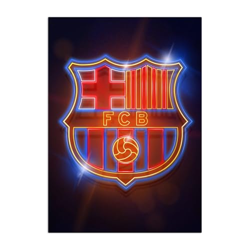 Displate Offiziell FC Barcelona MetallPoster Magnetische Befestigung Inklusive Lizenziert Bilder Hochwertiges Poster FC Barcelona - Crest - Crest neon Poster 45 cm x 32 cm von Displate