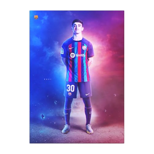 Displate Offiziell FC Barcelona MetallPoster Magnetische Befestigung Inklusive Lizenziert Bilder Hochwertiges Poster Players - Gavi Poster 45 cm x 32 cm von Displate