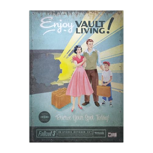 Displate Offiziell Fallout MetallPoster Magnetische Befestigung Inklusive Lizenziert Bilder Hochwertiges Poster Fallout 3 Ads - Vault Living 67.5 cm x 48 cm von Displate