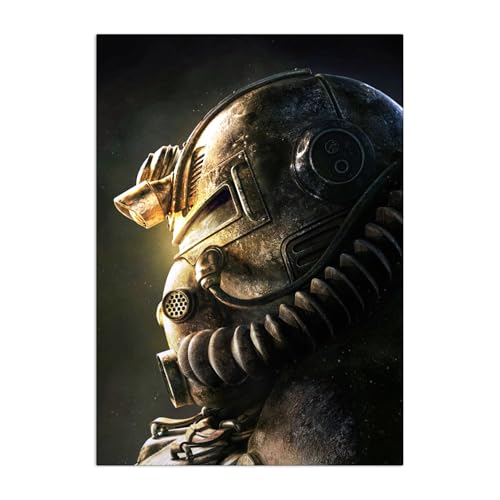 Displate Offiziell Fallout MetallPoster Magnetische Befestigung Inklusive Lizenziert Bilder Hochwertiges Poster Fallout 76 Key Art - T51 Helmet 45 cm x 32 cm von Displate
