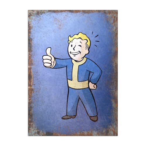 Displate Offiziell Fallout MetallPoster Magnetische Befestigung Inklusive Lizenziert Bilder Hochwertiges Poster Vault Boy - Rule of Thumb Poster 45 cm x 32 cm von Displate