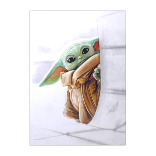 Displate Offiziell Star Wars MetallPoster Magnetische Befestigung Inklusive Lizenziert Bilder Hochwertiges Poster Mandalorian Characters Art - Grogu Peeking In Poster Größe 67.5 cm x 48 cm von Displate
