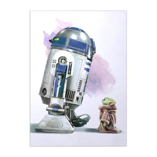 Displate Offiziell Star Wars MetallPoster Magnetische Befestigung Inklusive Lizenziert Bilder Hochwertiges Poster Mandalorian Characters Art - Look up Grogu Poster Größe 67.5 cm x 48 cm von Displate
