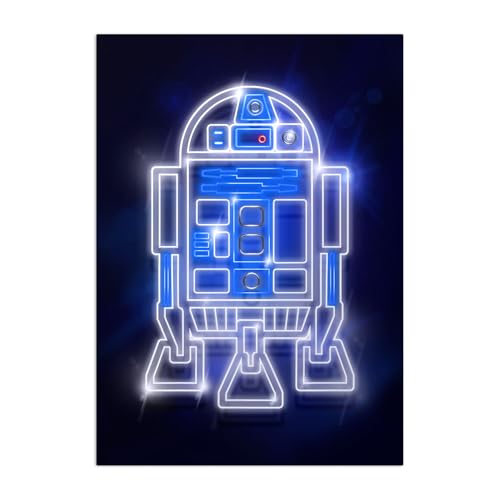Displate Offiziell Witcher MetallPoster Magnetische Befestigung Inklusive Lizenziert Bilder Hochwertiges Poster Star Wars Neons - R2D2 neon 67.5 cm x 48 cm von Displate