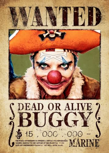 Displate - Poster aus Metal - WALL ART - One Piece Live Action - Netflix - Wanted Posters Buggy Wanted - Größe M - 32x45cm Matt von Displate