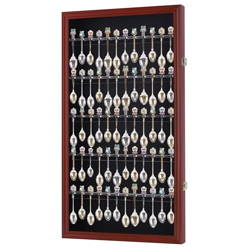 60 Löffel Rack Display Fall Halter Schrank, Echtglas-Tür, Dark Cherry Finish von DisplayGifts