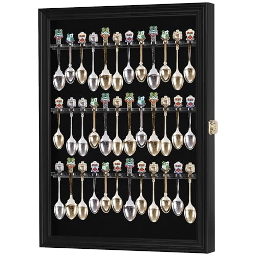 DisplayGifts 36 Teelöffel Souvenir Löffel Vitrinenhalter Wandschrank UV Schutz Abschließbar (schwarzes Finish) von DisplayGifts