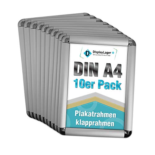 DisplayLager, Dänische Qualität - 10'er Sparpack Silber DIN A4 Rondo Klapprahmen mit 25mm Aluminium Profil, Entspiegelter Schutzscheibe, Befestigungsmaterial von DisplayLager