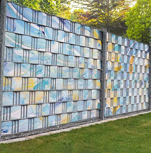 Displayhersteller MyMaxxi Zaunsichtschutz - Blaue Malerei - Sichtschutzstreifen für Doppelstabmattenzaun - Windschutz Sonnenschutz Blickdicht - Sichtschutz Garten Teil1 + Teil2-9 Streifen - 500x180cm von Displayhersteller