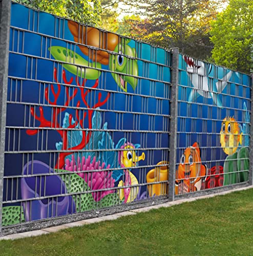 Displayhersteller MyMaxxi Zaunsichtschutz - Meerestiere - Sichtschutzstreifen für Doppelstabmattenzaun - Windschutz Sonnenschutz Blickdicht - Sichtschutz Garten Teil2-9 Streifen - 250x180cm von Displayhersteller