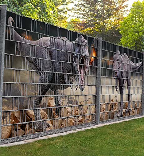 Displayhersteller MyMaxxi Zaunsichtschutz - T-Rex - Sichtschutzstreifen für Doppelstabmattenzaun - Windschutz Sonnenschutz Blickdicht - Sichtschutz Garten Teil1 + Teil2-9 Streifen - 500x180cm von Displayhersteller