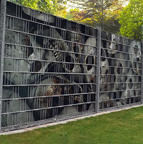 Displayhersteller MyMaxxi Zaunsichtschutz - Totenkopfgrube - Sichtschutzstreifen für Doppelstabmattenzaun - Windschutz Sonnenschutz Blickdicht - Sichtschutz Garten Teil1-9 Streifen - 250x180cm von Displayhersteller