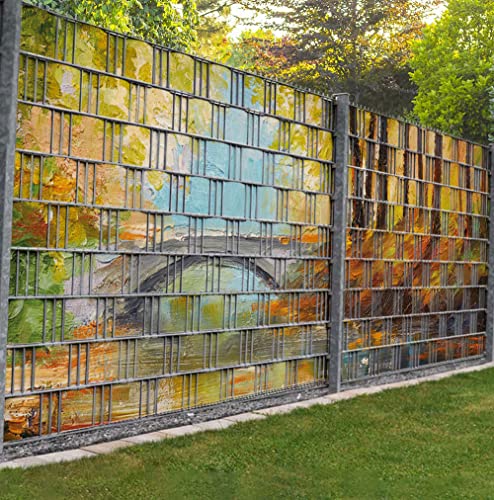 Displayhersteller MyMaxxi Zaunsichtschutz - Waldfluss mit Brücke - Sichtschutzstreifen für Doppelstabmattenzaun - Windschutz Sonnenschutz Blickdicht - Sichtschutz Garten Teil2-9 Streifen - 250x180cm von Displayhersteller