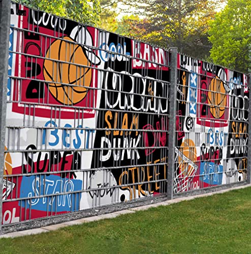 MyMaxxi Zaunsichtschutz - Basketball Slogan - Sichtschutzstreifen für Doppelstabmattenzaun - Windschutz Sonnenschutz Blickdicht - Sichtschutz Garten Teil1 + Teil2 - 9 Streifen - 500x180cm von Displayhersteller