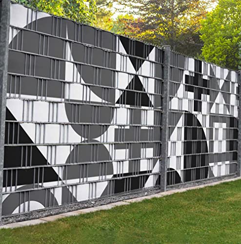 MyMaxxi Zaunsichtschutz - Symbole schwarz weiss - Sichtschutzstreifen für Doppelstabmattenzaun - Windschutz Sonnenschutz Blickdicht - Sichtschutz Garten Teil1 + Teil2 - 9 Streifen - 500x180cm von Displayhersteller