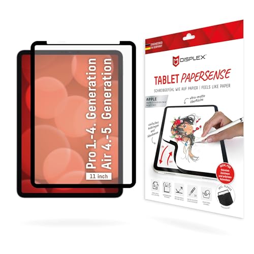 Displex TABLET PAPERSENSE für iPad Pro 11'' (1.-4. Gen)/Air (4./5. Gen), wiederablösbare Schreibfolie und Zeichenfolie mit Paper Feeling für ein Schreibgefühl wie auf Papier, inkl. Filz-Schutzhülle von Displex