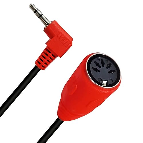 MIDI Din 5 Pin Buchse auf 90 Grad 3.5mm 1/8'' Stecker TRS Stereo Jack Audio Kabel, Discool 5 Pin DIN Kabel für Lautsprecher, Verstärker, Mixe, MIDI Keyboard (0.5M/1.7FT/Rot) von Disscool