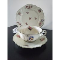 Rosenthal Viktoria Floral Teetassen-Trio Goldrand Effenbein China von DistinctiveVintageCo