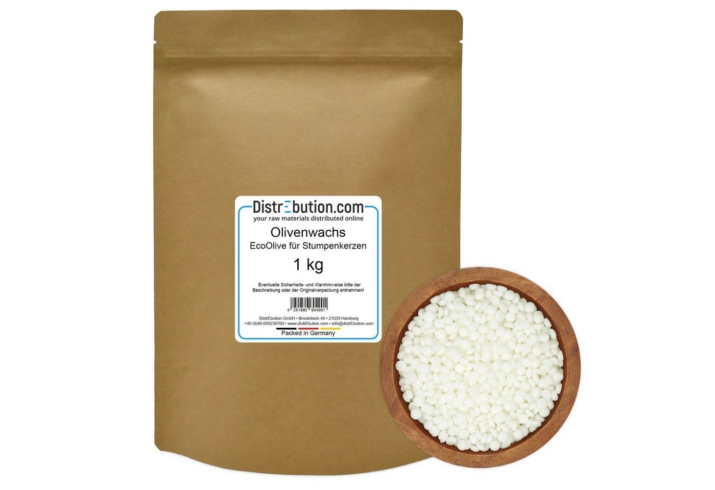 DistrEbution Bastelnaturmaterial Olivenwachs EcoOlive 1kg für Stumpenkerzen Naturwachs Kerawax, Naturwachs zum Kerzen gießen von DistrEbution