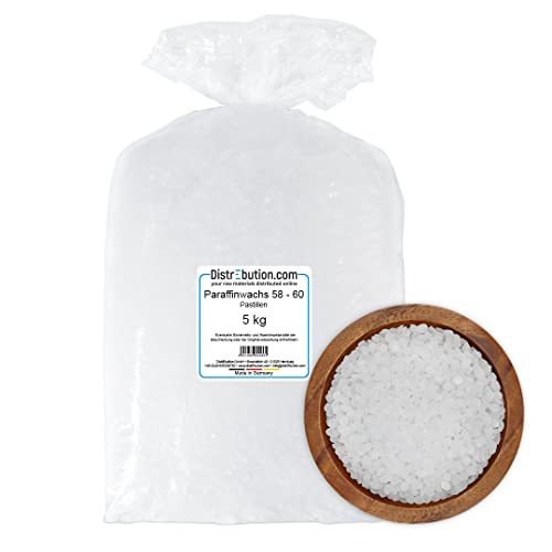 Paraffinwachs Pastillen 5kg Schmelzpunkt 58-60 °C Kerzenwachs zum gießen von Kerzen in Ph. Eur. Qualität - Made in Germany von DistrEbution
