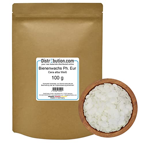 DistrEbution Bienenwachs Pastillen Weiß 100g Ph.Eur. DIY Kosmetik Bienenwachstücher von DistrEbution