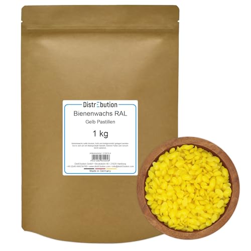 DistrEbution Bienenwachs Pastillen RAL gelb 1 kg Kerzenwachs Kerzen gießen von DistrEbution